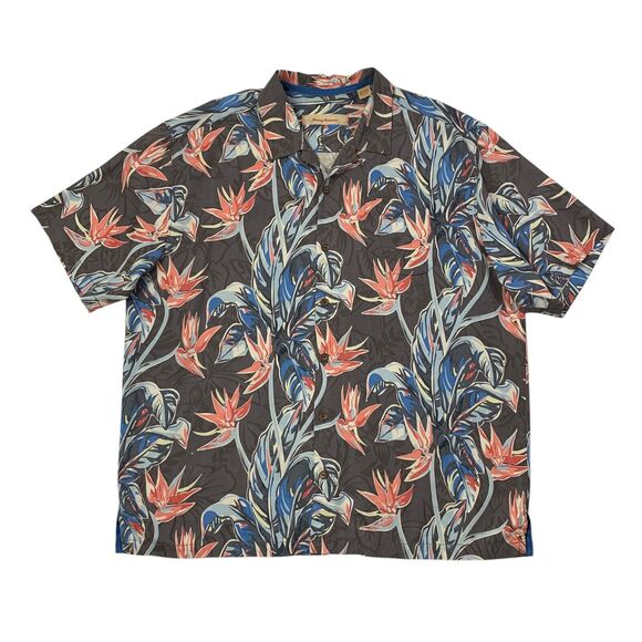 Tommy Bahama Shirt Mens XLX Big Short Sleeve Silk Bird of Paradise Floral Camp - Picture 1 of 10